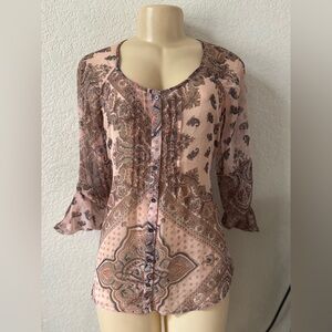 Vintage Wet Seal Paisley Blouse - Soft Pink and Brown 2000s style sexy y2k